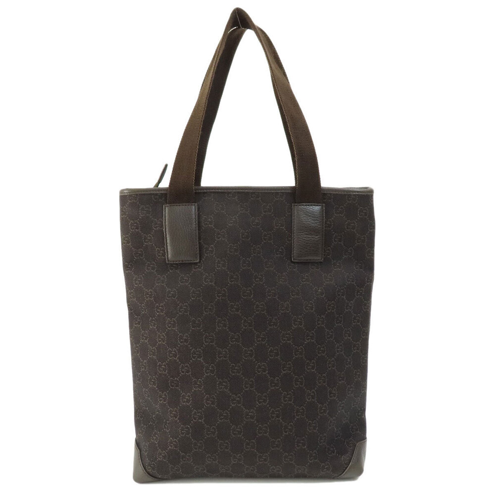 Gucci bag exterior prominent canvas GG pocket leather front tote Black